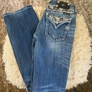 Miss Me low rise bootcut darkwash Dove Embellished jeans